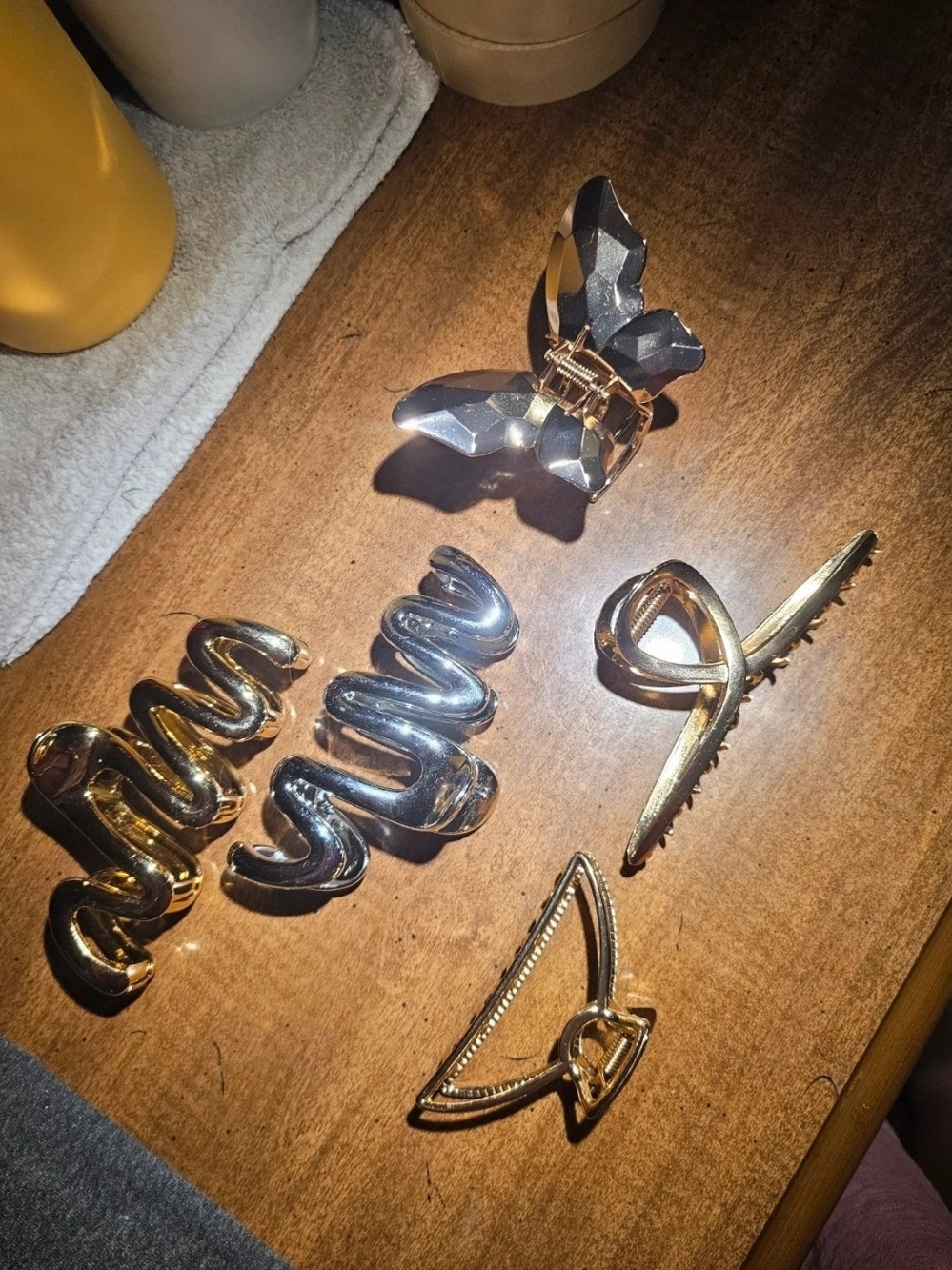 Gold and Silver Mixed Metal Hair Clip Set Of 5 - Women Accessories